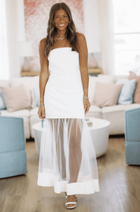 Hazel & Olive CD06609 Sheer Excitement Midi Dress - White