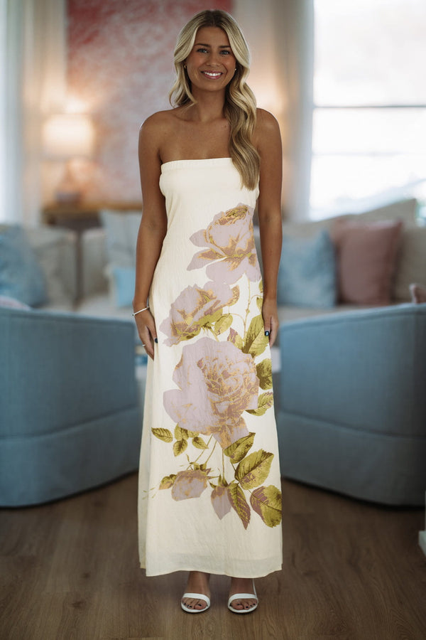 Hazel & Olive CD06646 Blow Kisses Maxi Dress - Butter Yellow, Lavender and Green