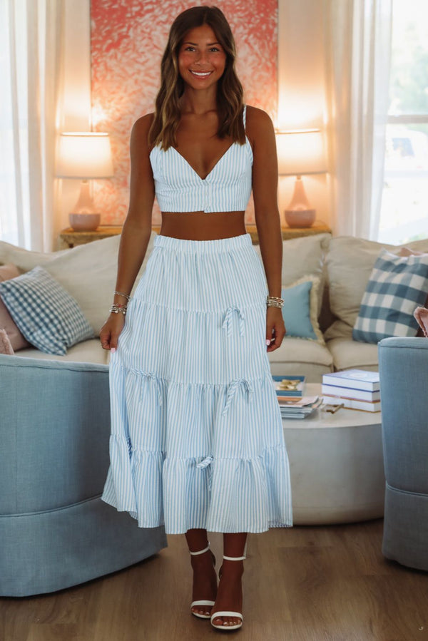 Classic Stripes Maxi Skirt - Light Blue and White-Hazel & Olive CELINE/100-Small-