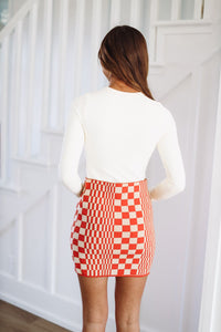 Checkered Past Mini Skirt - Burnt Orange and Oatmeal-HAZEL & OLIVE-Small-