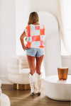 HAZEL & OLIVE Checkered Pastel Sweater Vest -  Orange, Pink, Blue