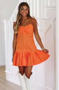 Cheer Loud Pleated Mini Dress - Orange-HAZEL & OLIVE-Small-