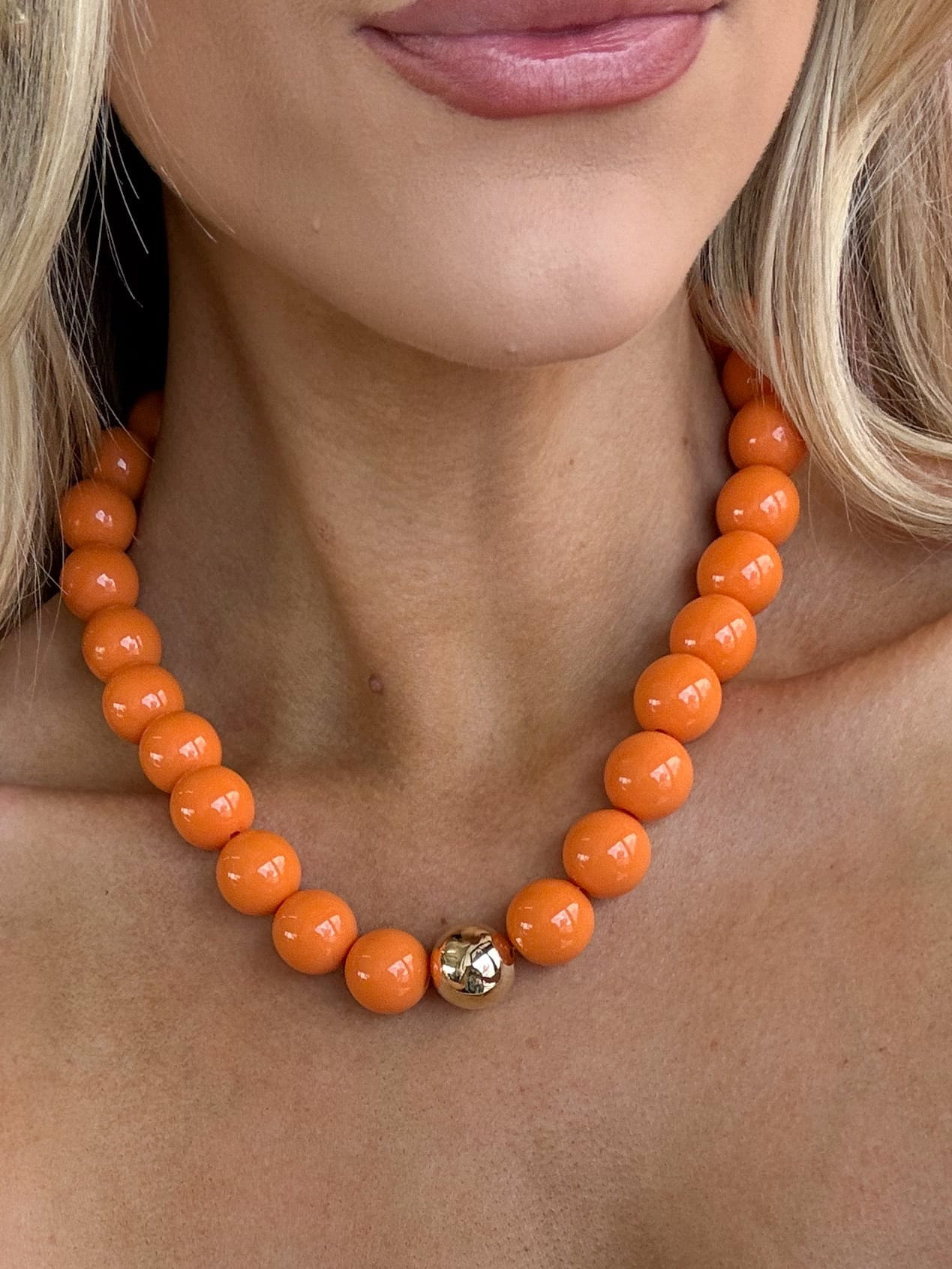 Chunky Beaded Necklace Gold Center - Orange and Gold – Hazel & Olive