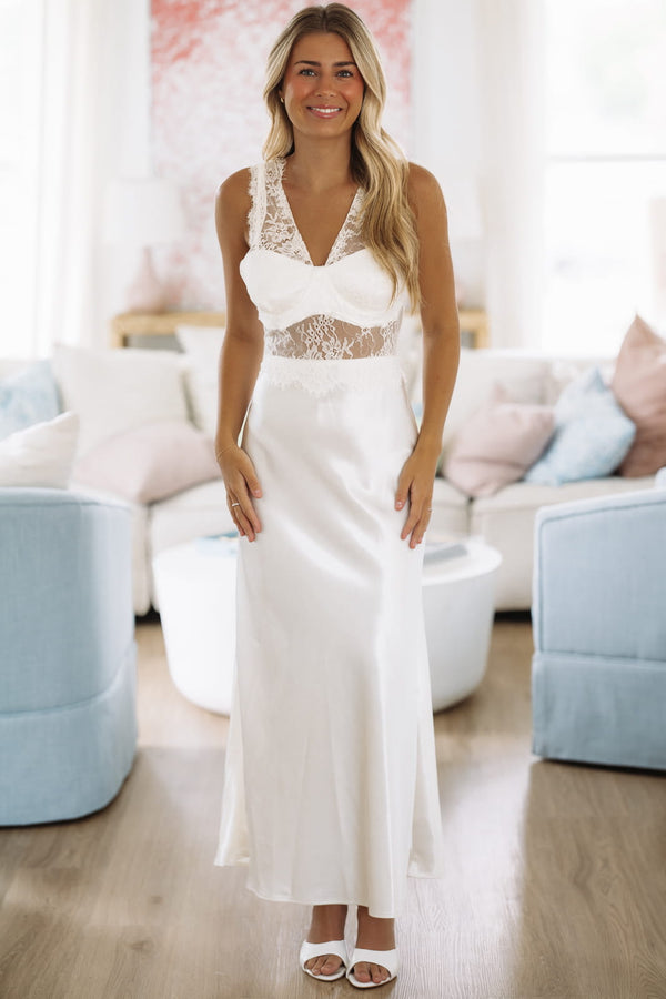 Hazel & Olive CK1147D Ivory Bloom  Lace Maxi Dress - Ivory