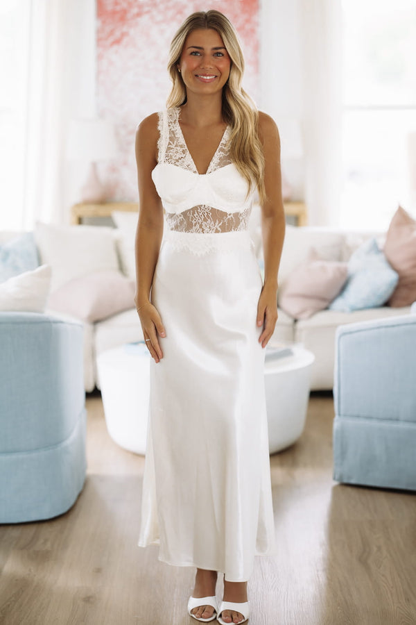 Hazel & Olive CK1147D Ivory Bloom  Lace Maxi Dress - Ivory