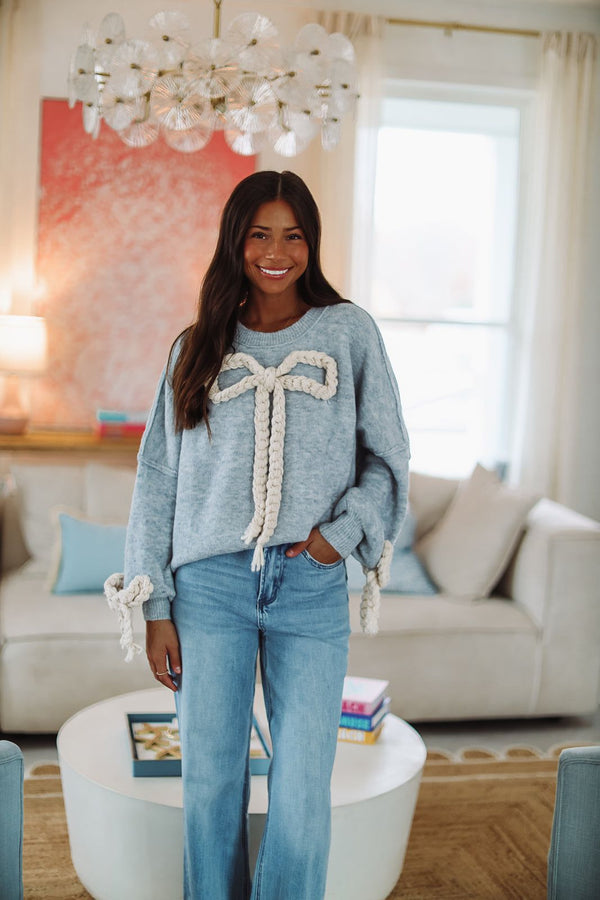 Clara's Bow Sweater - Blue-HAZEL & OLIVE S1042T/4-XSmall-