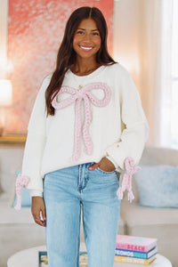 Clara's Bow Sweater - Cream-HAZEL & OLIVE S1042T/4-XSmall-