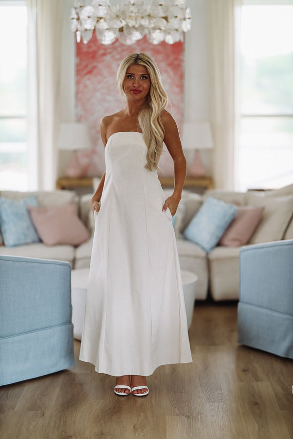 Classic in Linen Maxi Dress - Oatmeal-HAZEL & OLIVE-Small-