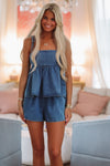 Clear Blue Skies Babydoll Top and Shorts Set - Denim-HAZEL & OLIVE-Small-
