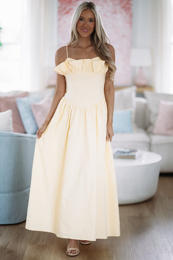 Hazel & Olive CM6644J Classic Love Story Maxi Dress - Butter Yellow