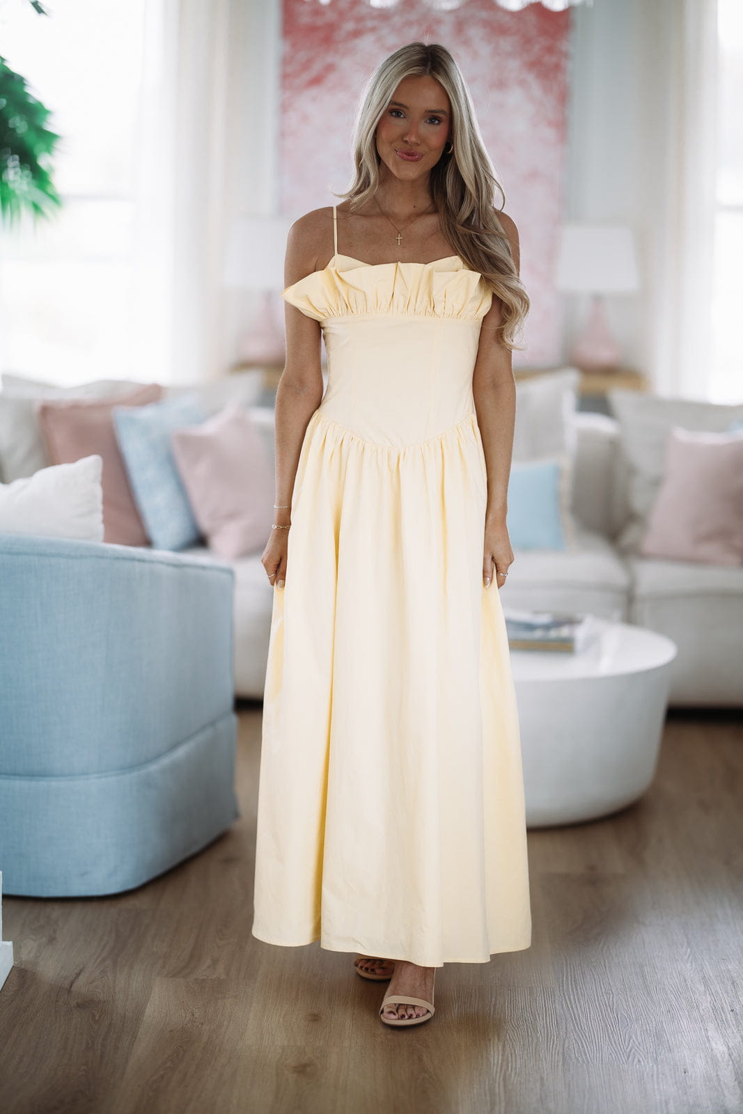 Hazel & Olive CM6644J Classic Love Story Maxi Dress - Butter Yellow