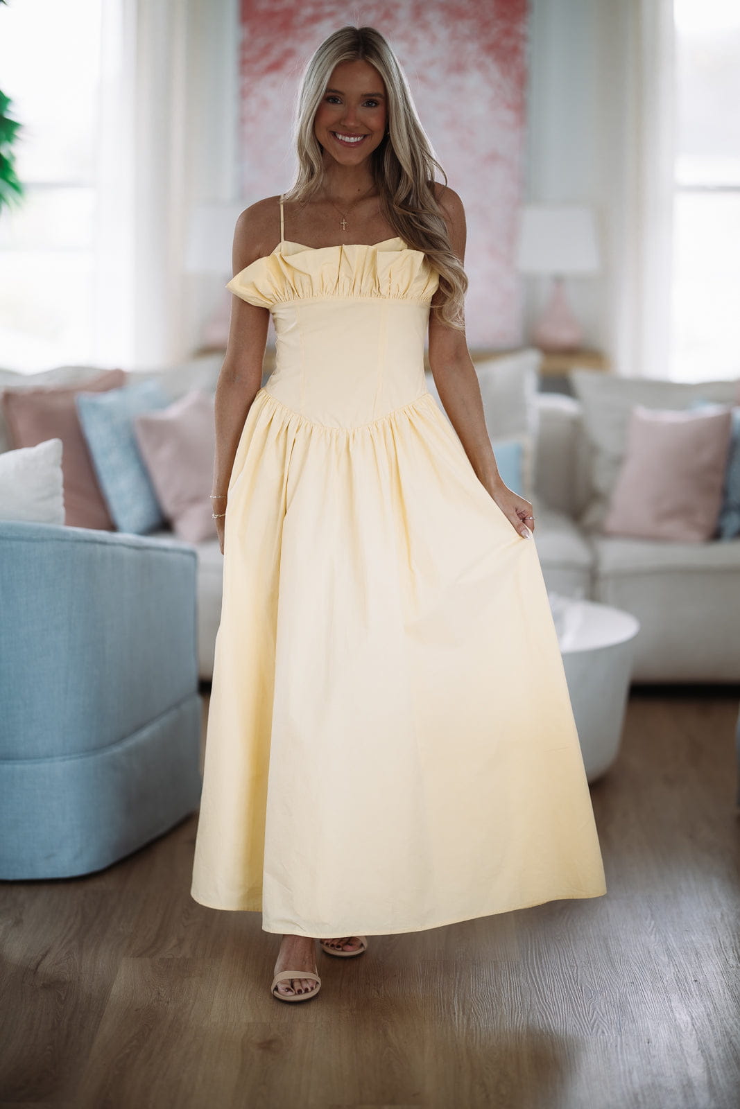 Hazel & Olive CM6644J Classic Love Story Maxi Dress - Butter Yellow