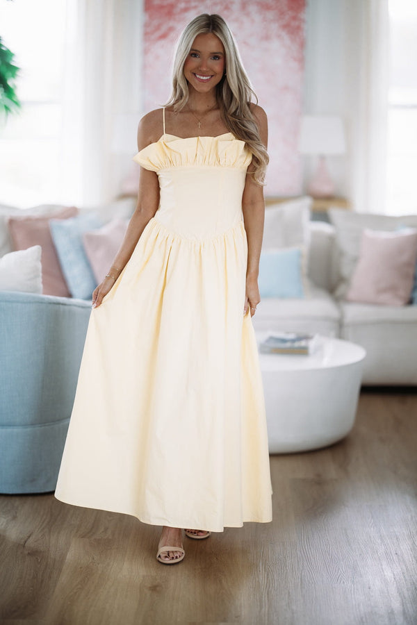 Hazel & Olive CM6644J Classic Love Story Maxi Dress - Butter Yellow