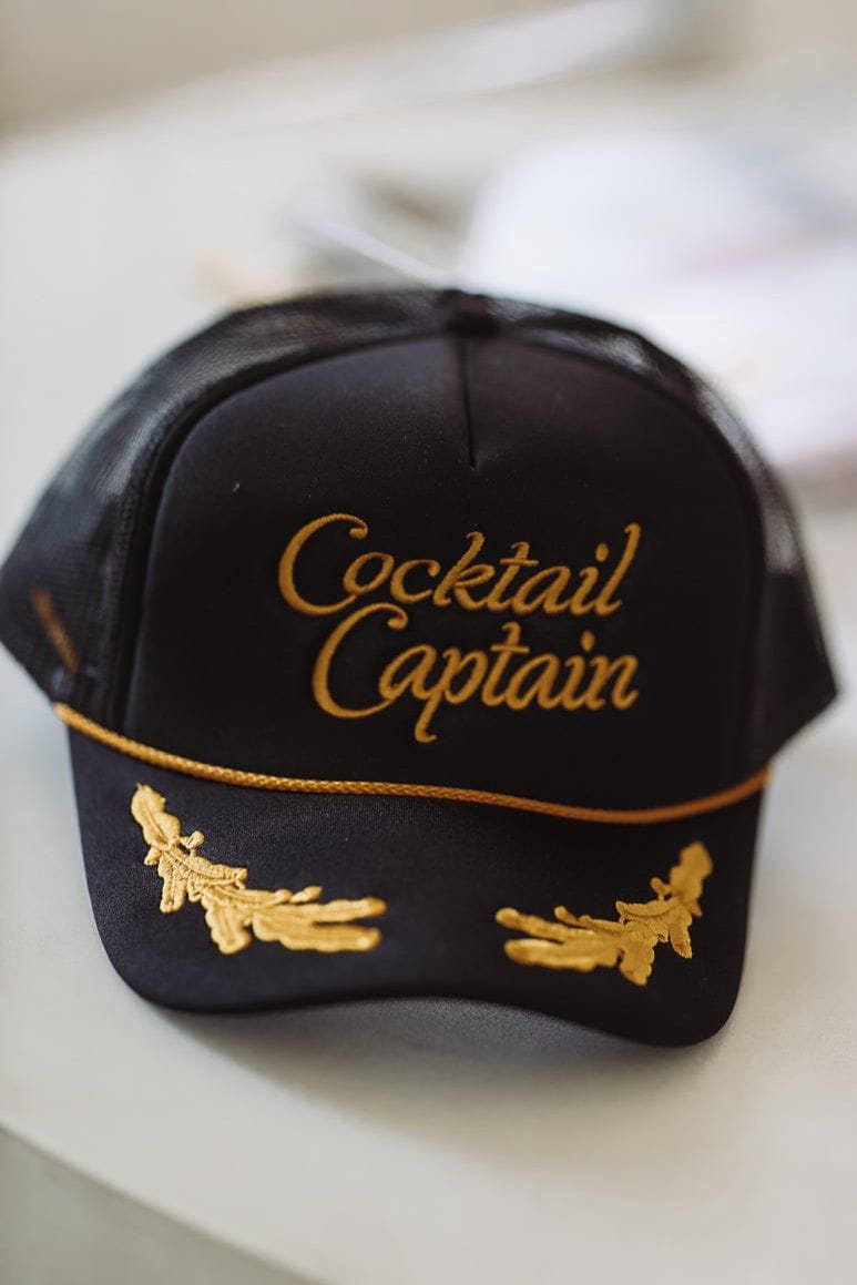 Cocktail Captain Embroidered Trucker Hat - Black-HAZEL & OLIVE-