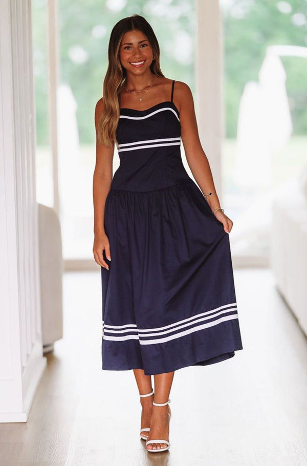 Come Sail Away Midi Dress - Navy-HAZEL & OLIVE-Small-