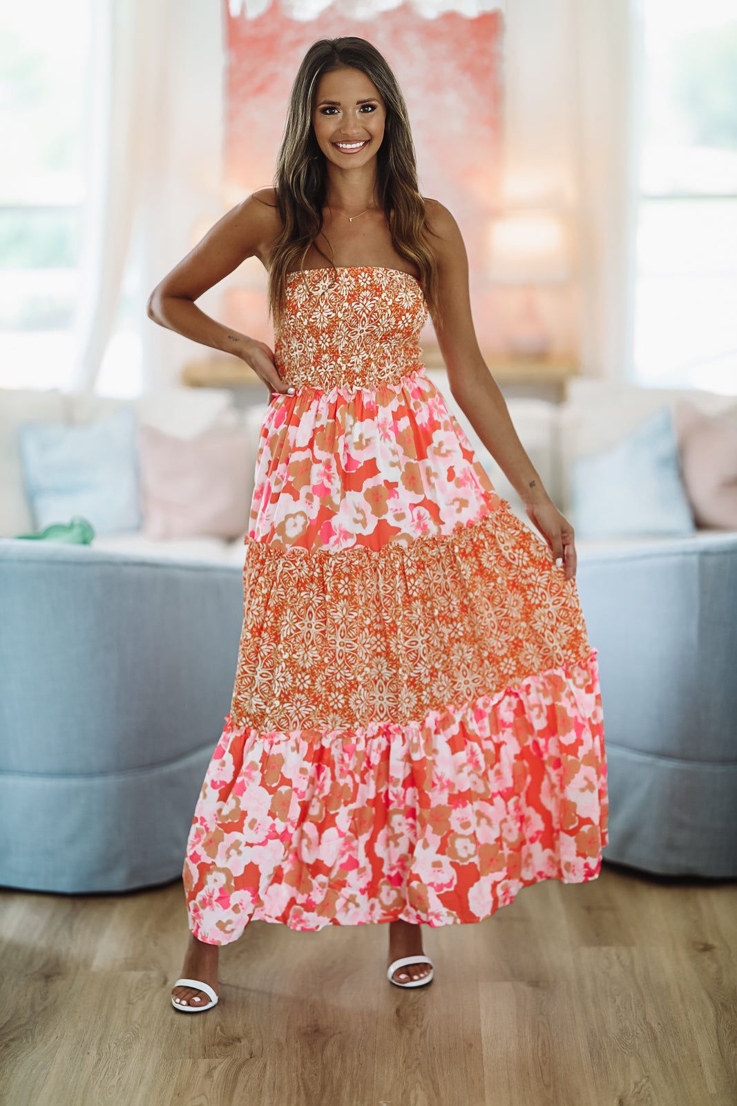 Constantly Adored Ruffle Maxi Dress - Orange Lemon Pink Hazel & Olive Constantly Adored Ruffle Maxi Dress - Orange Lemon Pink Hazel & Olive