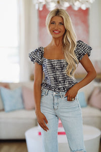 Cookout Season Gingham Crop Top - Navy and White-HAZEL & OLIVE-Small-