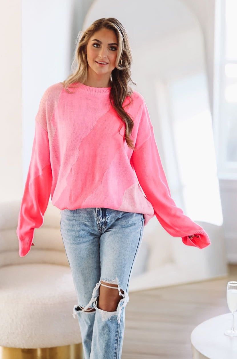Color Blocked Pinks Oversized Sweater - Pink (FINAL SALE)