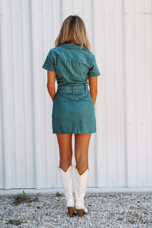 HAZEL & OLIVE Corduroy Like I Love Country Mini Dress - Turquoise