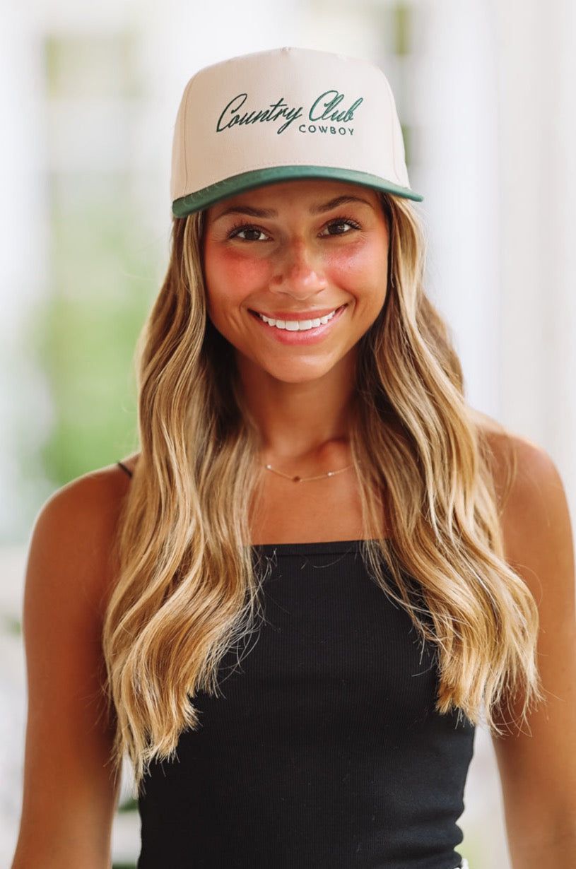 Country Club Cowboy Cap - Beige and Green-HAZEL & OLIVE-