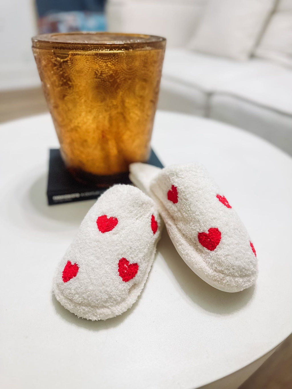 HAZEL & OLIVE Covered in Love Heart Slippers - White and Red