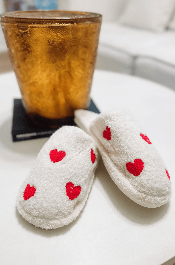 Covered in Love Heart Slippers - White and Red-HAZEL & OLIVE-