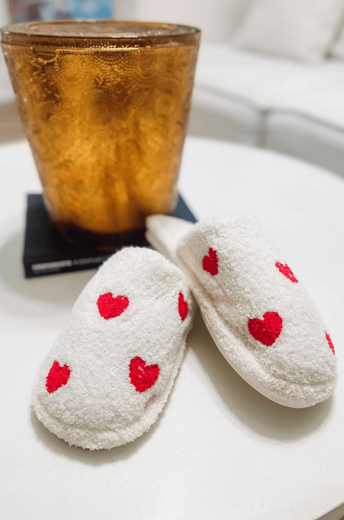 HAZEL & OLIVE Covered in Love Heart Slippers - White and Red
