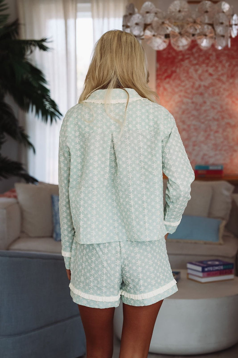 Cozy Floral Short and Top Pajama Set - Mint-HAZEL & OLIVE R30005PJ/06-Small-