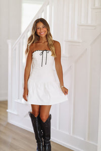Crowd Favorite Mini Dress - White and Black-HAZEL & OLIVE-Small-