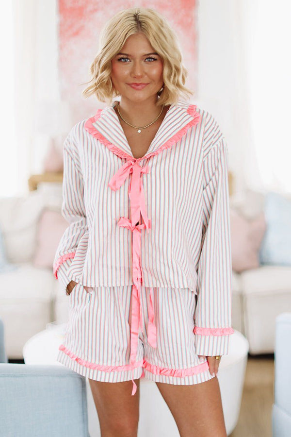 Cutie in Stripes Short and Top Pajama Set - Pink Blue and White (FINAL SALE)-HAZEL & OLIVE-Small-