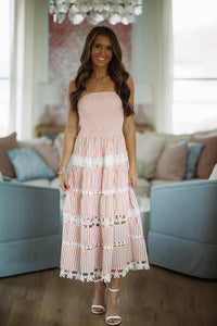 HAZEL & OLIVE D/10435/H Early Dawn  Striped Midi Dress - Pink and White