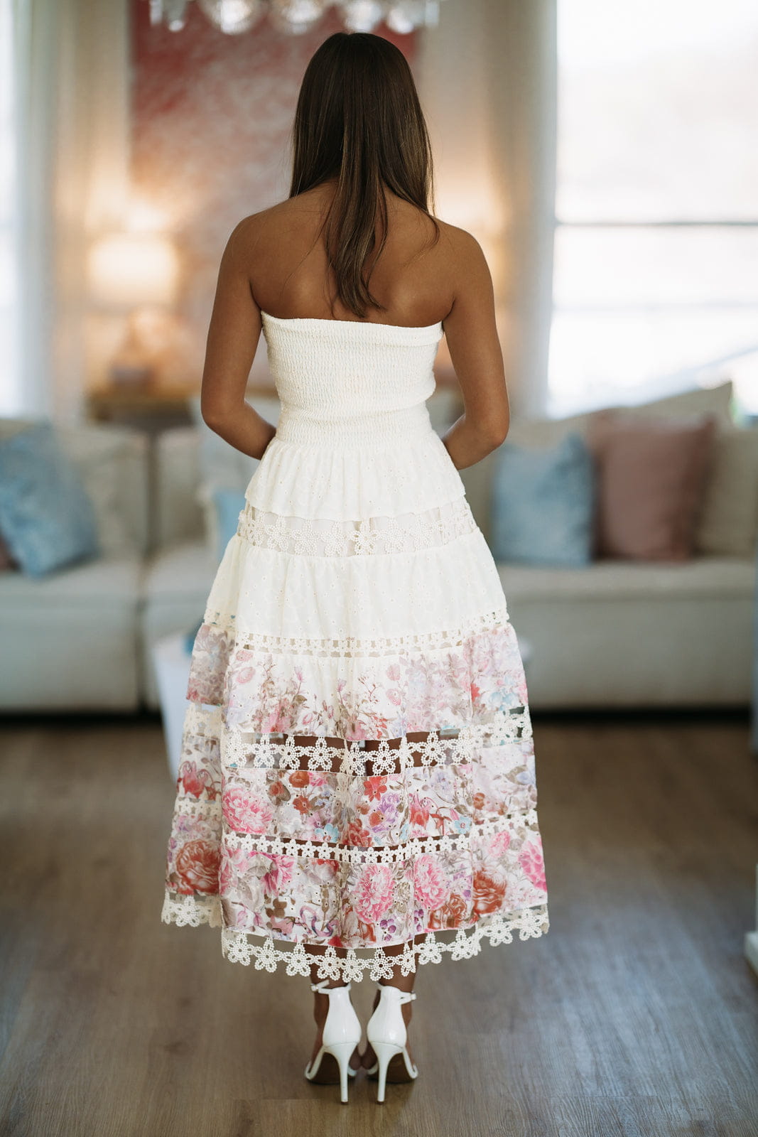 HAZEL & OLIVE D/10919/H Early Evening Midi Dress - Light Beige, Pink and Purple