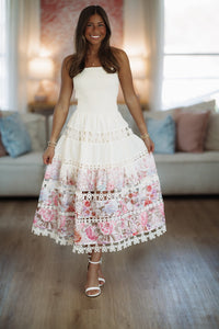 HAZEL & OLIVE D/10919/H Early Evening Midi Dress - Light Beige, Pink and Purple