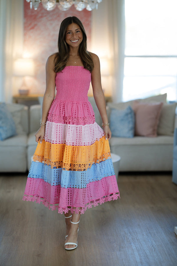 HAZEL & OLIVE D/10919/H Early Evening Midi Dress - Pink, Orange and Purple