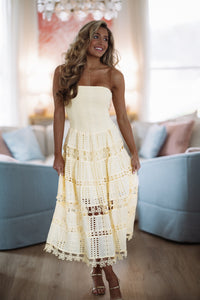 HAZEL & OLIVE D/2192/H Early Evening Midi Dress - Baby Yellow