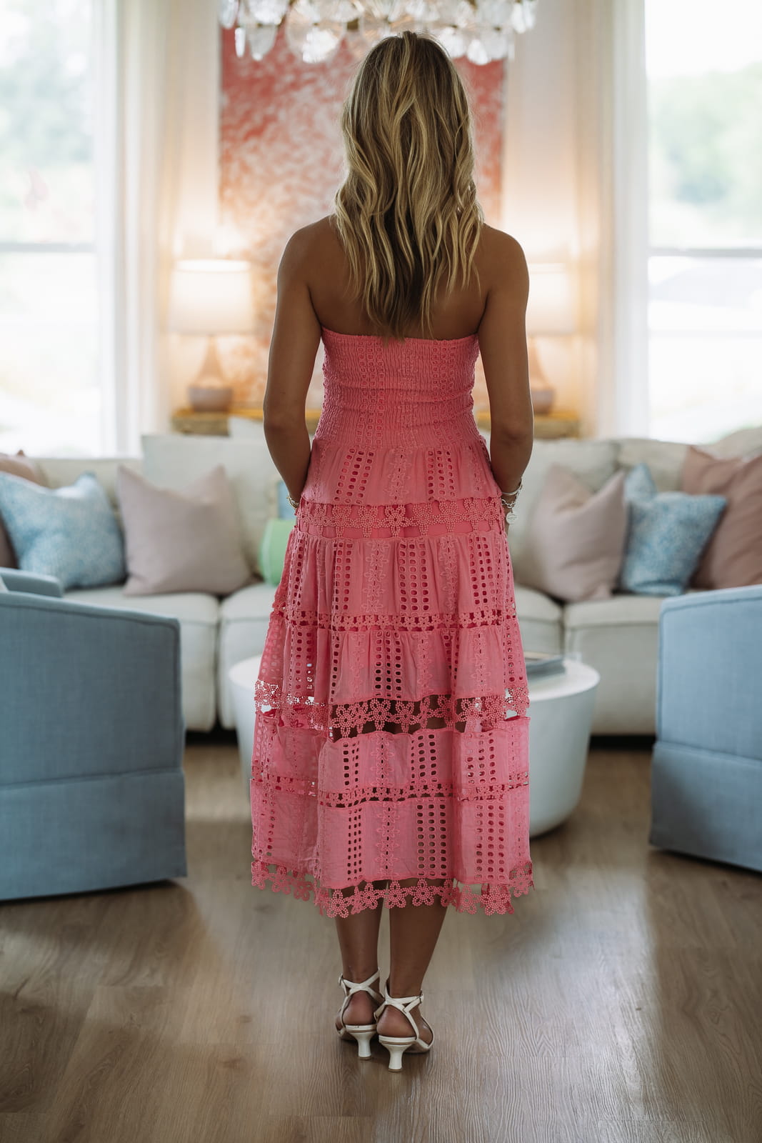 Early Evening Midi Dress - Light Coral, Large | Hazel and Olive
