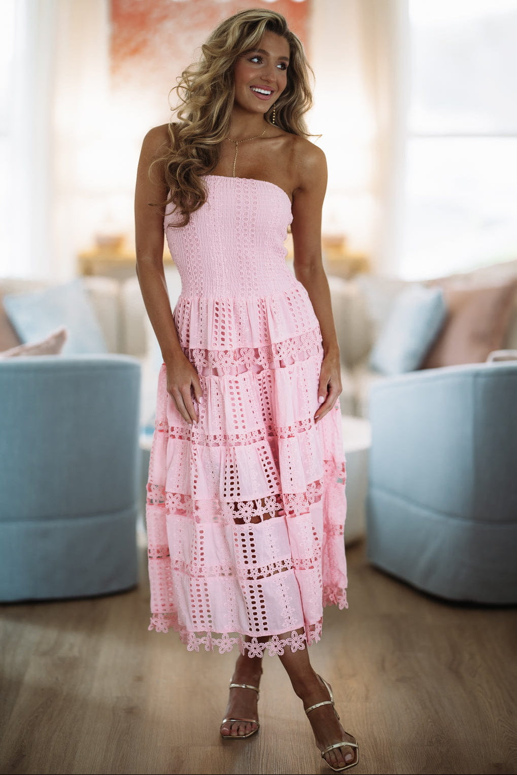 HAZEL & OLIVE D/2192/H Early Evening Midi Dress - Pink