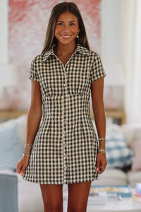 My Checker Era Mini Dress - Taupe and Black, Medium | Hazel and Olive