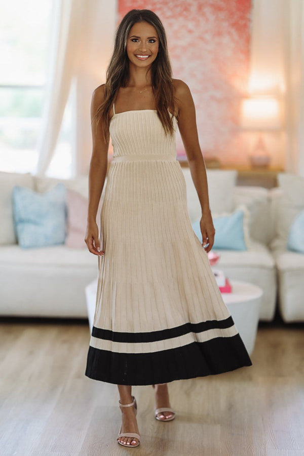 Daily Stroll Midi Dress - Khaki And Black-HAZEL & OLIVE-Small-