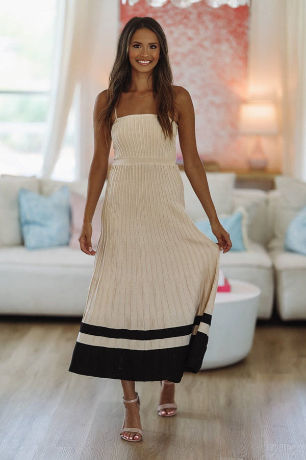 Daily Stroll Midi Dress - Khaki And Black-HAZEL & OLIVE-Small-