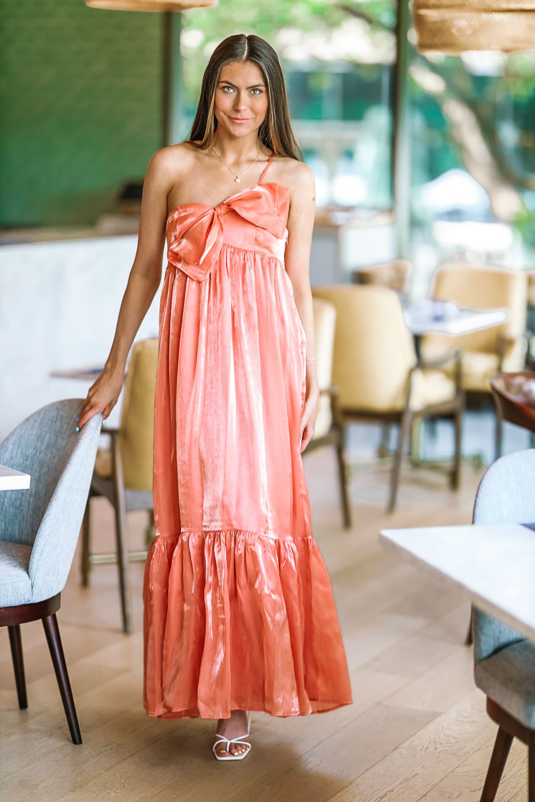 peach colored maxi dress Dance Floor Bound Maxi Dress
