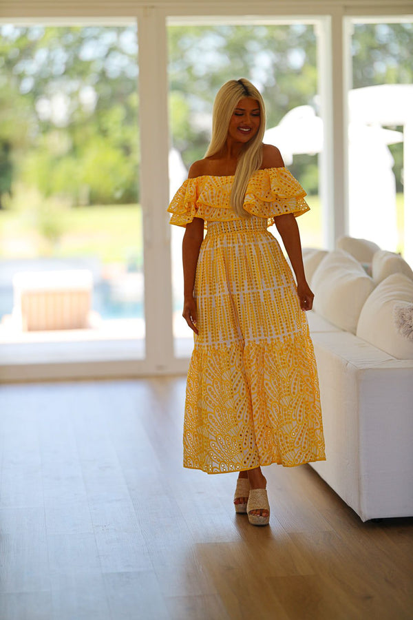 Dayflower Maxi Dress - Yellow and White-HAZEL & OLIVE-Small-