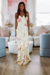 Delightful Floral Maxi Dress - Yellow-HAZEL & OLIVE-Small-