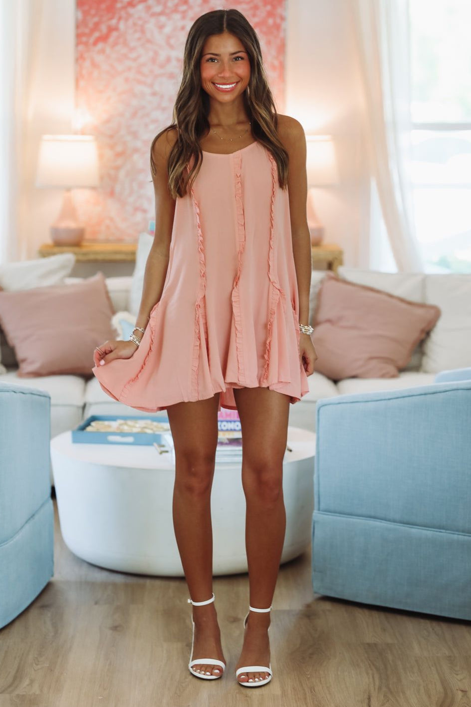 Desert Sky Mini Dress - Coral-HAZEL & OLIVE 38467-Small-