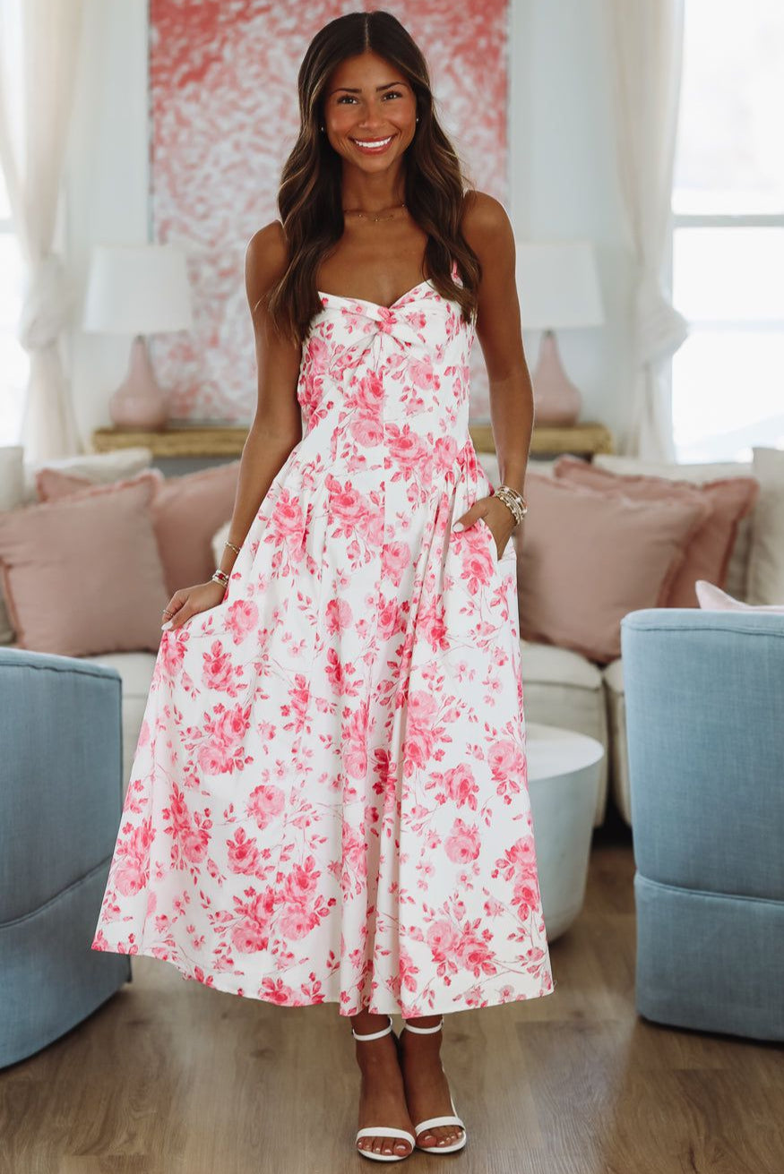 Destene Floral Maxi Dress - Rose Pink and White