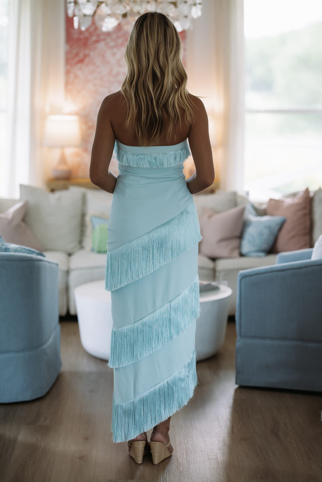 Mediterranean Muse Midi Dress - Aqua Blue
