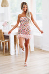 HAZEL & OLIVE Diana at the Disco Sequin Feather Mini Dress - Pink