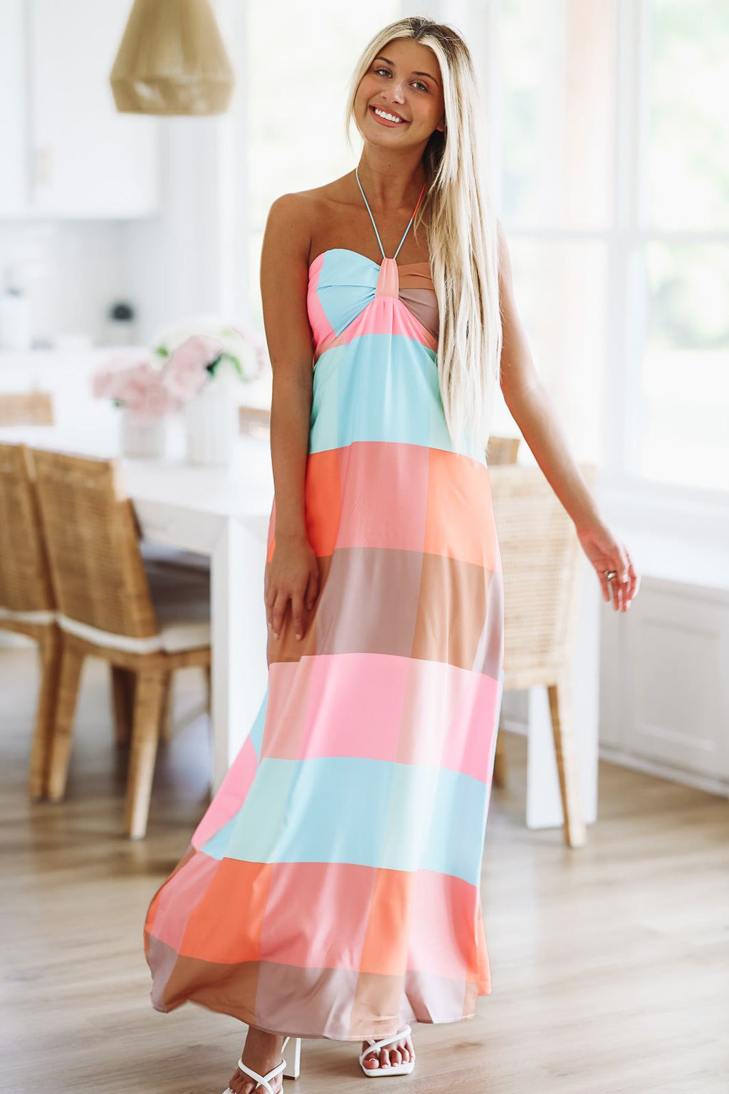 HAZEL & OLIVE Don't Be a Square Max Dress - Pink, Peach, Blue and Mint