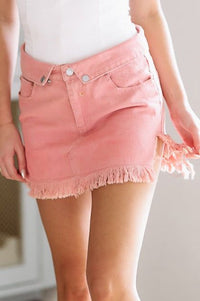 Double Snap Denim Mini Skirt - Pink-HAZEL & OLIVE-Small-