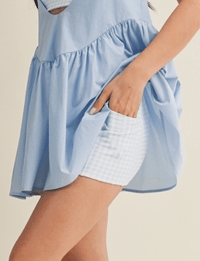 Hazel & Olive DP20051/BLUE Double Layered Active Romper Dress - Blue and White